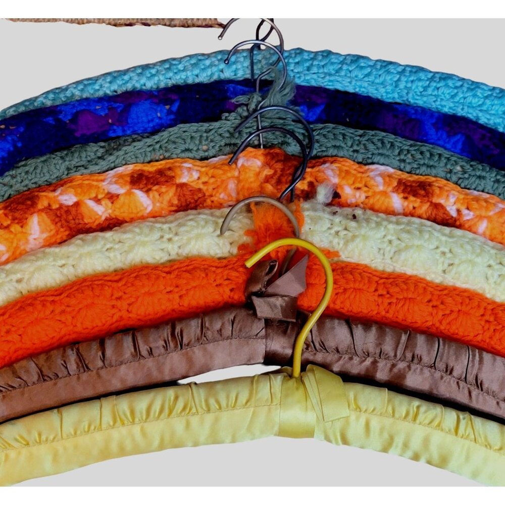 Vintage Padded Hangers Crochet Yarn Satin Metal Plastic Assorted Lot of 8